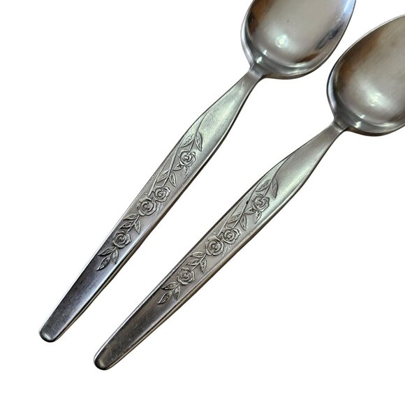 2 Elden Vintage Flower Teaspoon Spoon Stainless 6" Rose Midcentury Colonial Styl - Picture 2 of 7